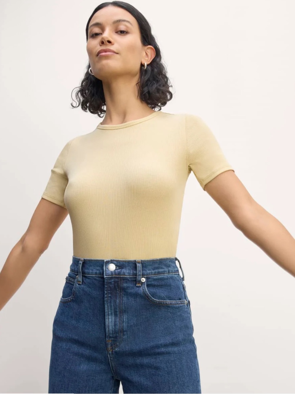 NWT Everlane Luxe Ribbed Short-Sleeve Crew in Parsnip